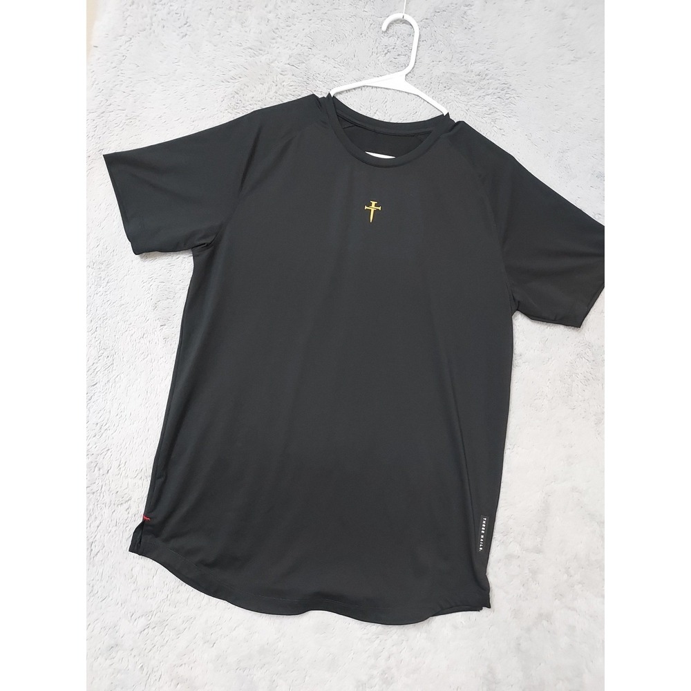 Three Nails Shirt Mens Medium Black Short Sleeve Active Gym Training Cross Logo